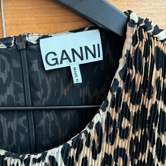 GANNI Pleated Leopard Print Georgette Mini Dress, Size M - Picture 10 of 16